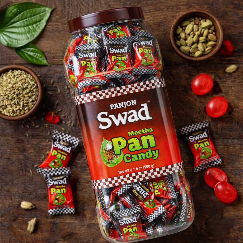 Panjon Swad Meetha Paan Candy 500g Jar – Sweet Paan Flavor Hard Candy | Refreshing Treat