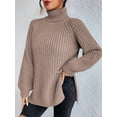 thumbnail image 3 of EYIIYE Chandail d'Automne Hiver pour Femmes à Manches Longues Col Roulé Tricoté chandail Couleur Unie Ourlet Fendu Long Tricoté Ample Décontracté Confortable, 3 of 8