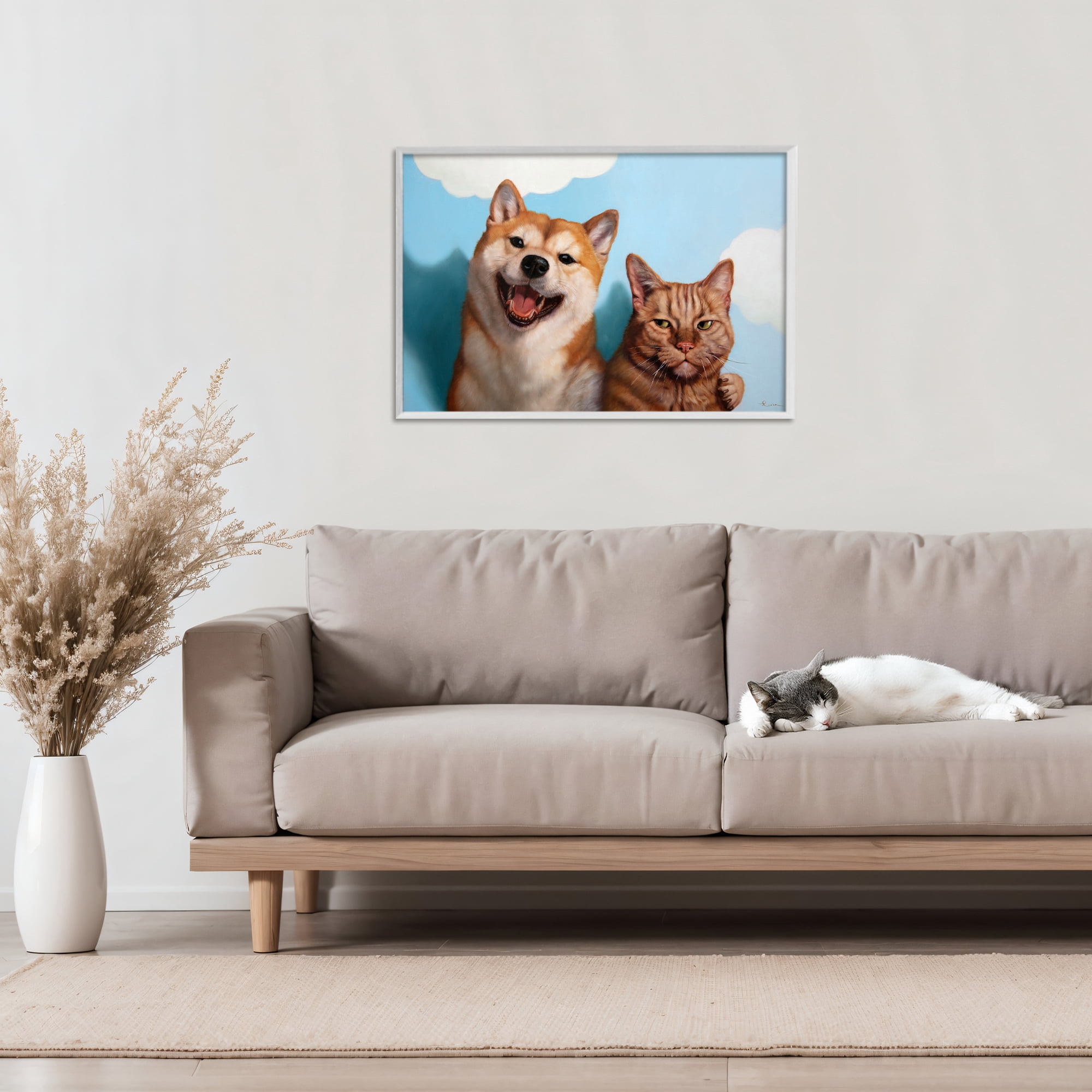 Stupell Industries Adopted Brother Dog & Cat White Framed Giclee Art, design by Lucia Heffernan