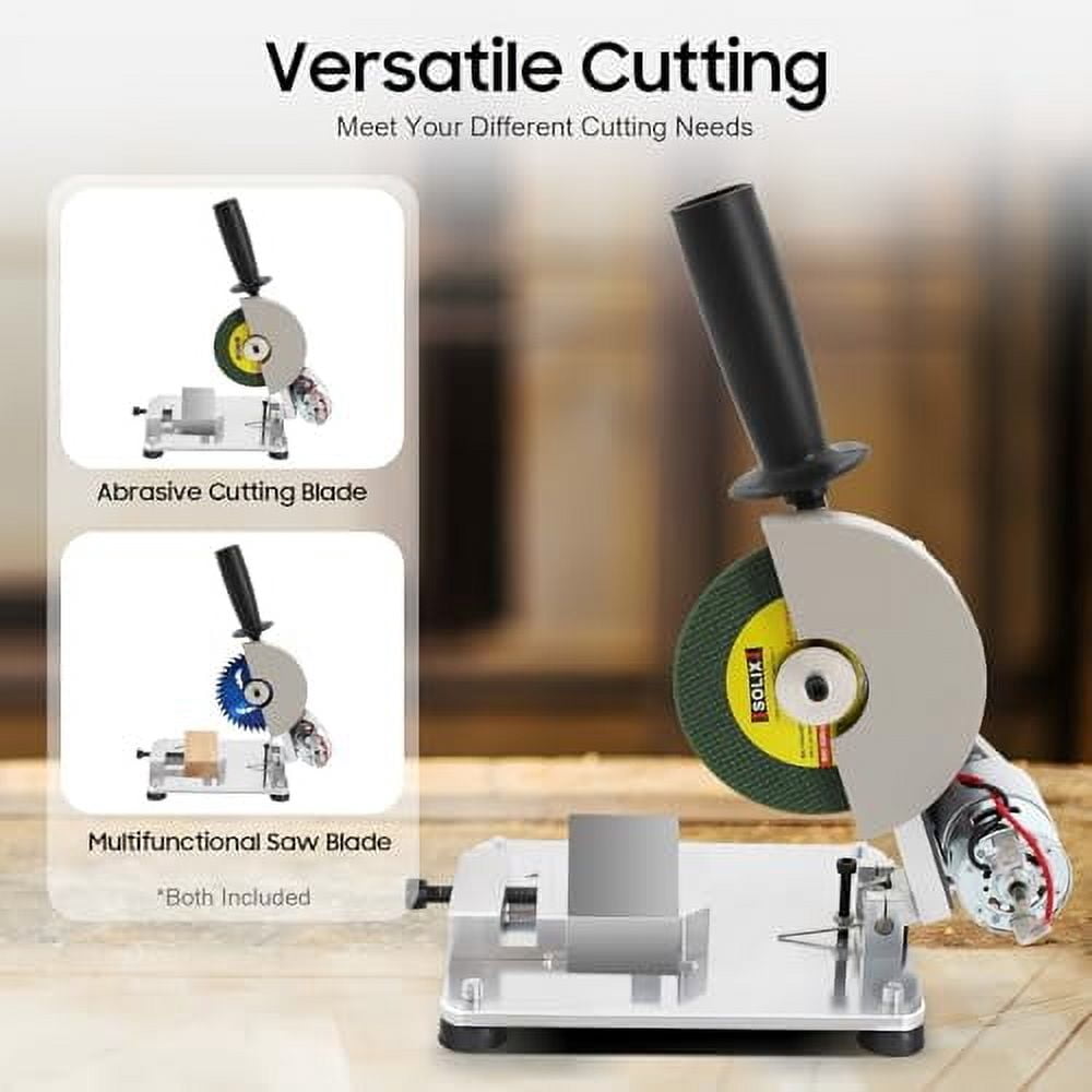 Low Noise Mini Table Saw, 0-45° Adjust-Angle Portable Tabletop Mitre Saw, 96W Manual Chop Saw for Metal Thin Stainless Steel Sheet Iron Sheet Wood Plastic Acrylic
