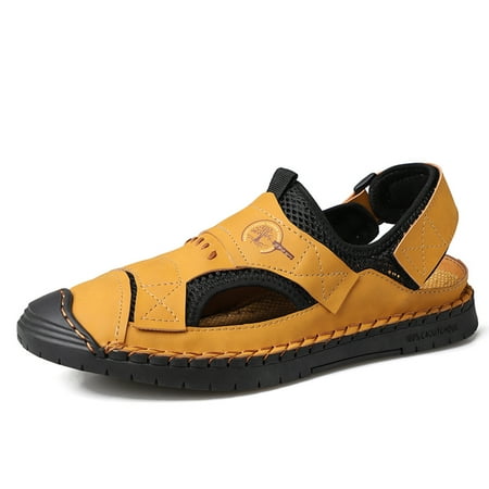 

Lopsie men s summer hand sewn outdoor sandals lightweight and stable grip gold sandals US size 6