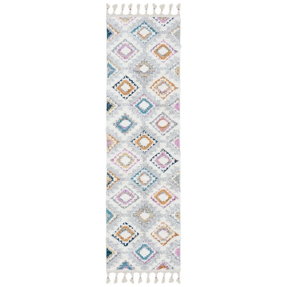 SAFAVIEH Moroccan Fringe Amelia Southwestern Shag Runner Rug, Grey/Ivory, 2'2" x 8'