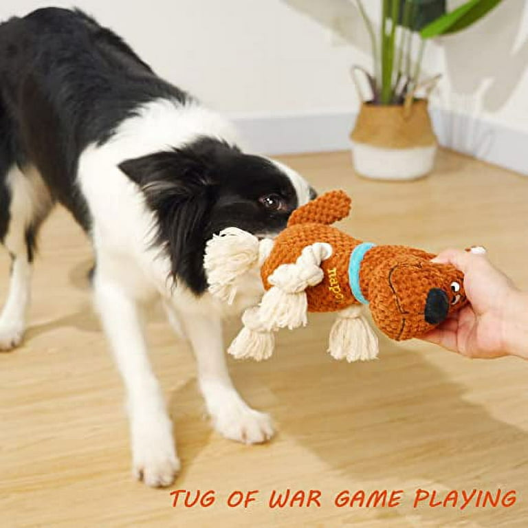 napojoy Dog Toys Stuffed Dog Toys for Medium Large Dogs Boredom Squeaky Dog Chew Toy with Crinkle Paper Outdoor Puppy Toys Interactive Tough Plush