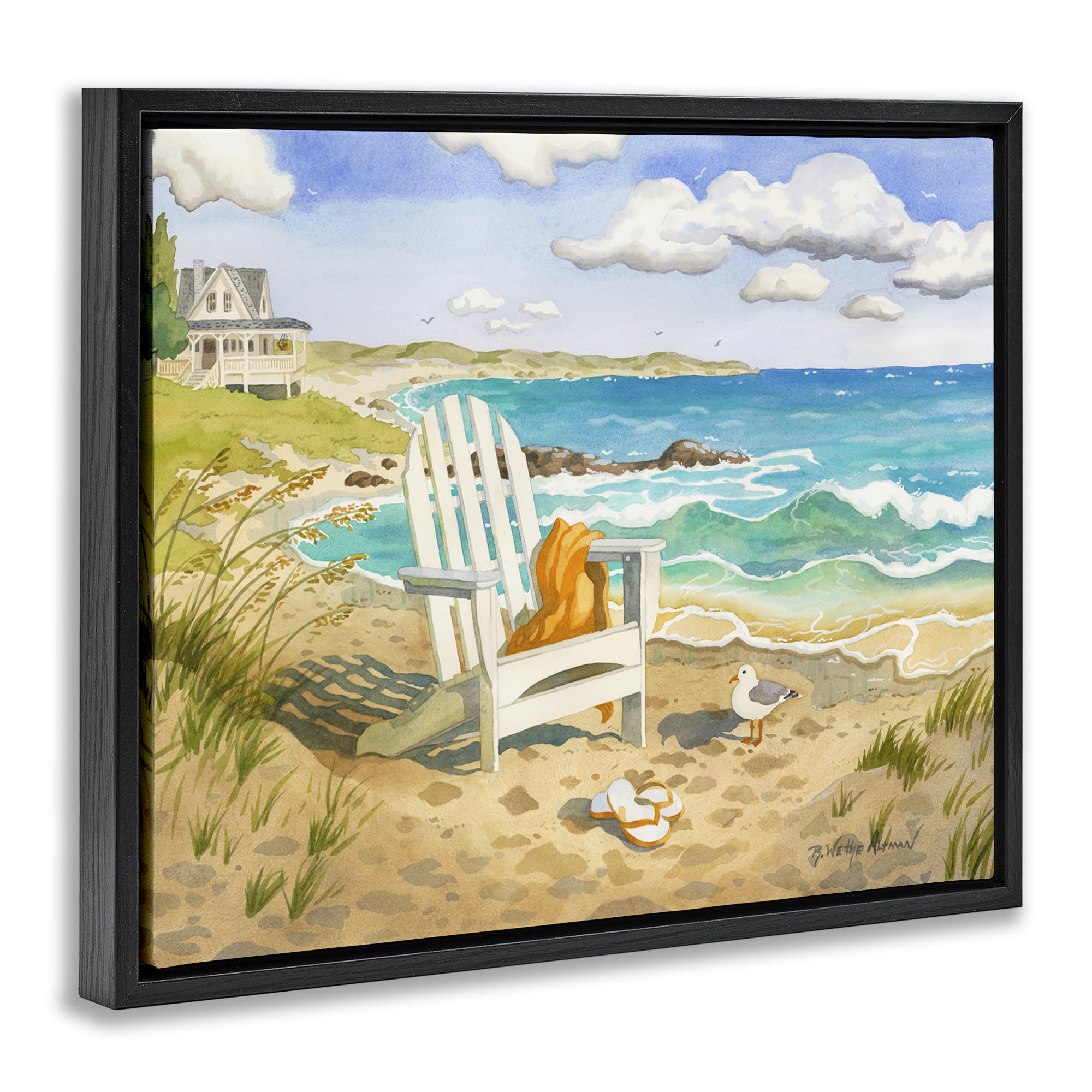 Stupell Industries Waiting For You by Beach Black Framed Floater Canvas Wall Art, design by Robin Altman