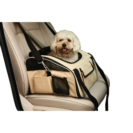 Ultra Lock Collapsible Safety Travel Wire Folding Pet Car Seat Carrier Khaki