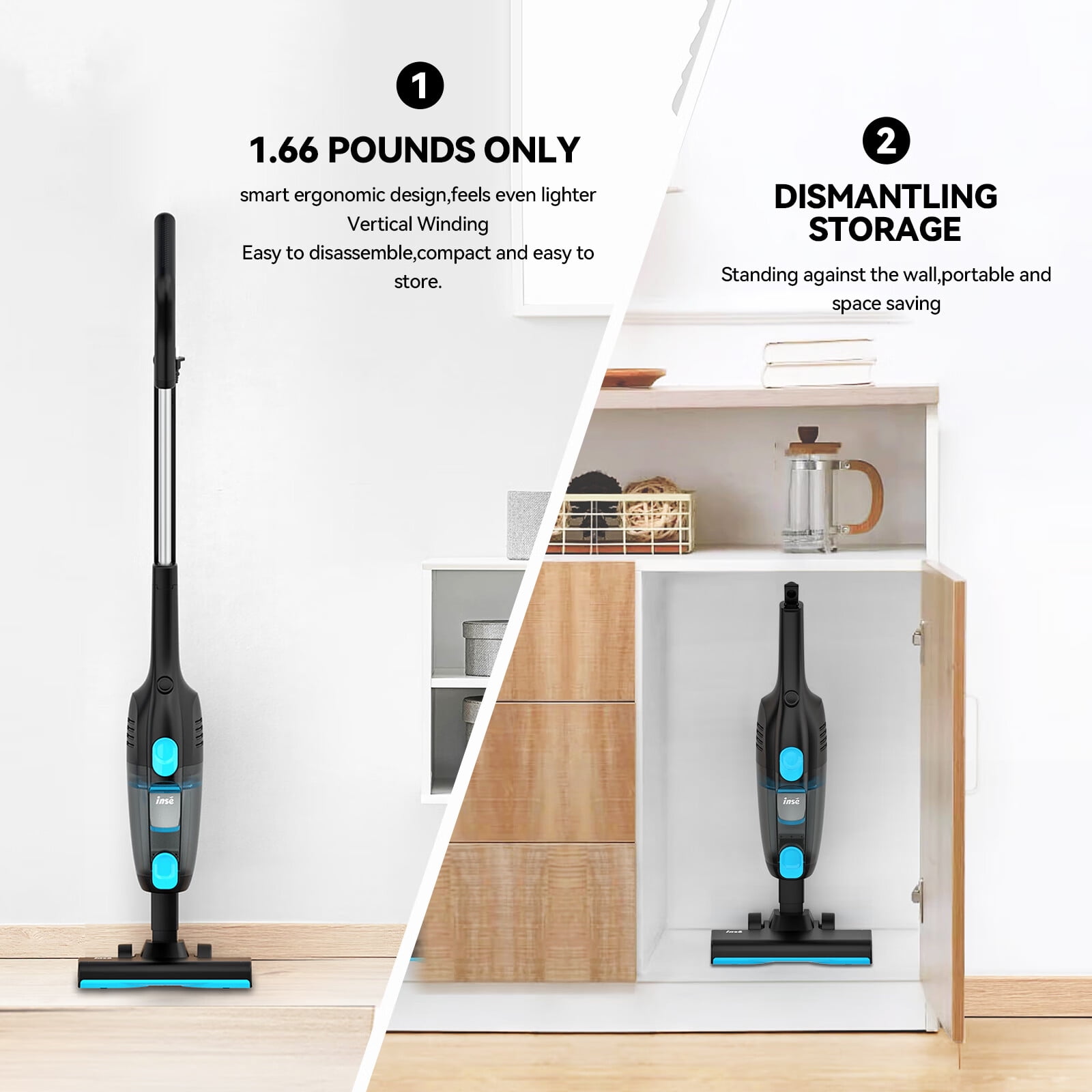 INSE Corded Vacuum Cleaner 600W Powerful Motor 18000Pa Vacuum Cleaner 6-in-1 Versatile Corded Stick Vacuum Cleaner - Cobalt　並行輸入品 INSE Vacuum Cleaner, Corded Stick Vacuum 600W Powerful Motor