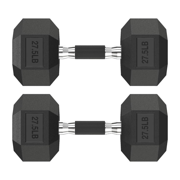 HANDBODE 27.5 lb Hex Rubber Dumbbells, Non-Slip Handle, Strength Training Home Weights