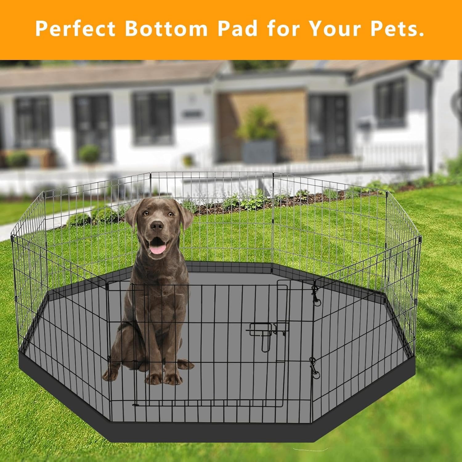 Playpen Bottom Pad Fits for 24 Inch 8 Panels Regular Octagon Metal Exercise Pet Playpen,  Crate Pad Puppy Playpen Pad. (Note: Playpen Not Included) -PureBlack