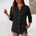 thumbnail image 7 of Godom Womens 3/4 Sleeve Button Down Shirts Cotton Linen Tops V Neck Casual Loose Fit Blouses, 7 of 7