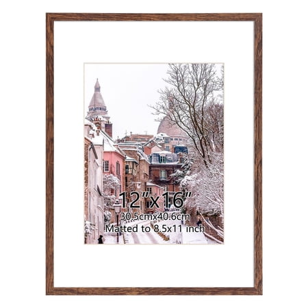 8.5x11 Picture Frame with Mat, 12x16 Certificate Frame without Mat for Wall Mount or Tabletop, Brown