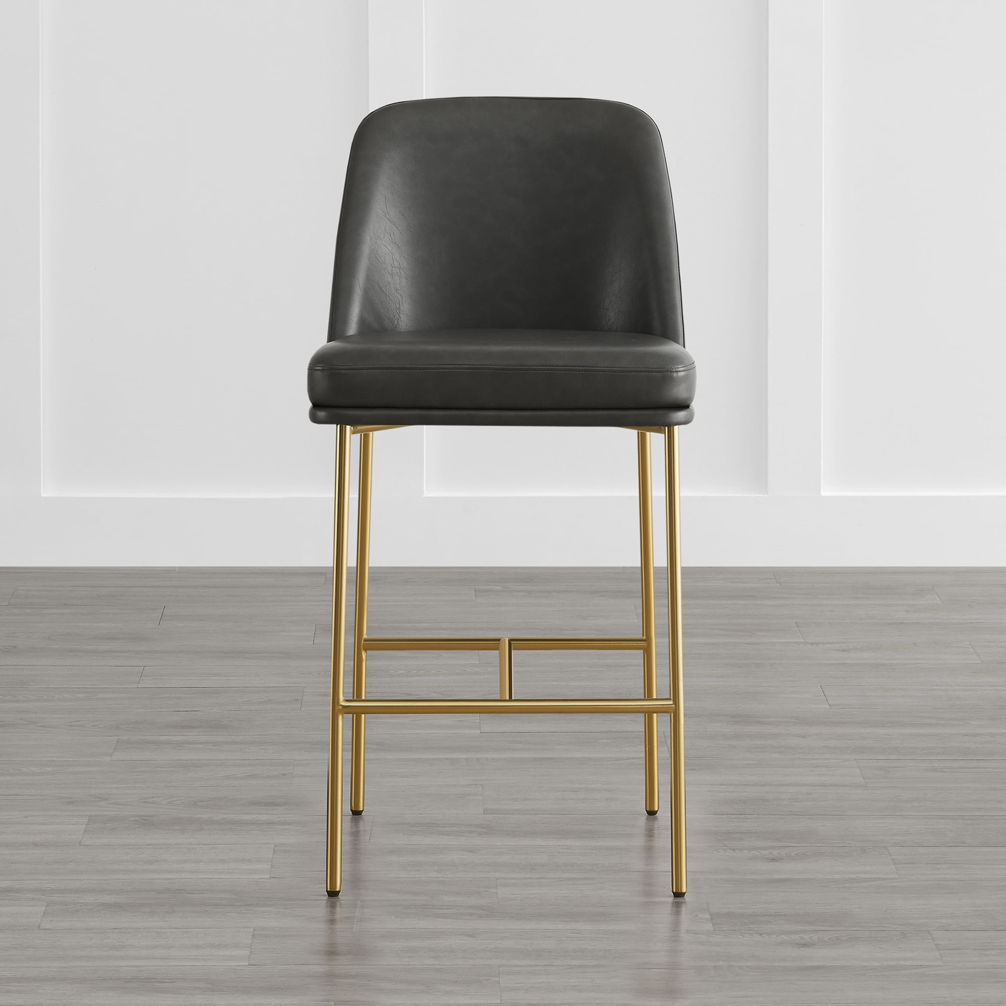 Spruce & Spring Modern 27-Inch Contemporary Counter Stool Set with Upholstered Seat and Metal Frame Set of 2, Retro Grey Faux Leather