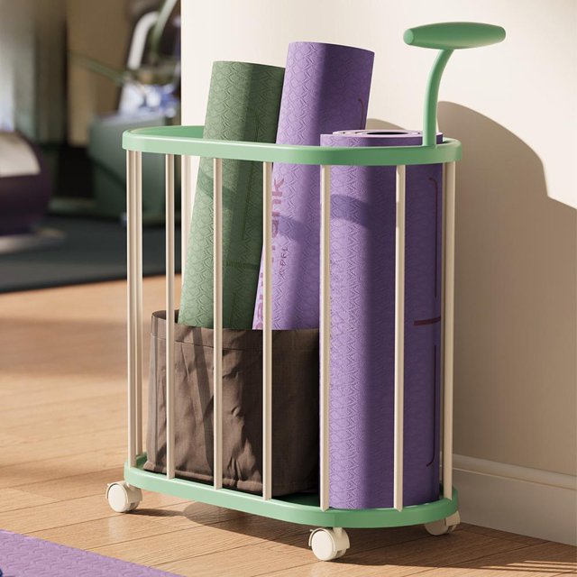 Feltree Multi-Functional Sports Equipment Storage Cart with 360° Swivel Wheels for Yoga Mats, Basketballs, and Badminton Rackets
