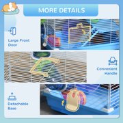 Pawhut 2-Level Hamster Cage Gerbil House Habitat Kit Small Animal Travel Carrier with Exercise Wheel, Play Tubes, Water Bottle, Food Dishes, Interior Ladder