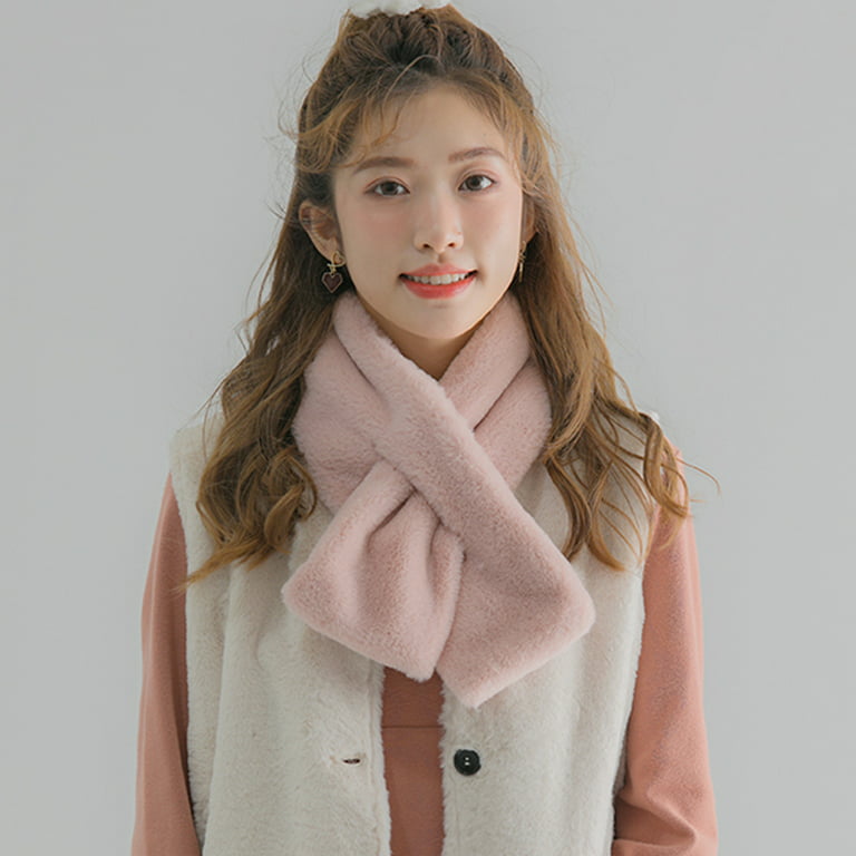 UoCefik Warm Scarves for Women Dressy Plush Neck Wrap Scarf Fluffy Faux Fur  Collar Long Winter Scarf Pink 