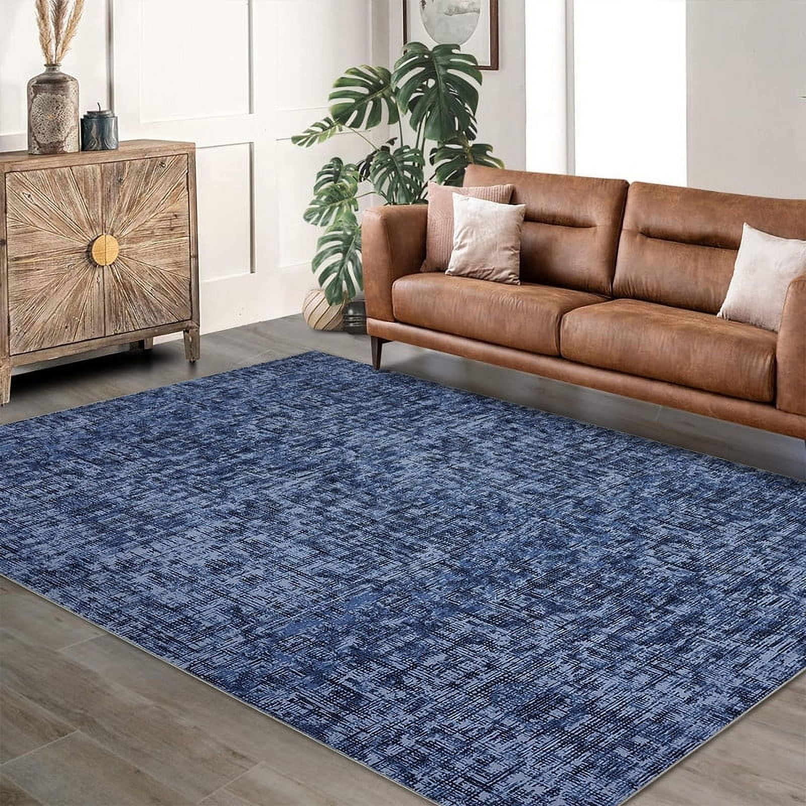 8x10 Washable Rug for Living Room Non-Slip Modern Abstract Area Rug Stain Resistant Contemporary Accent Throw Floor Carpet Solid Rug for Dining Room Home Decor, Blue