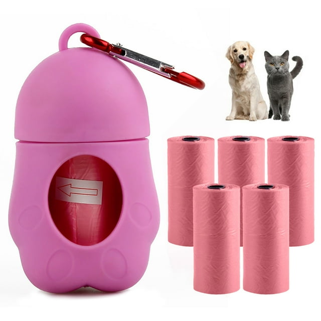 Distributeur de Sacs à Déchets pour Animaux Mini Distributeur de Sacs à Excréments pour Chien avec 5 Rouleaux de Sacs à Déchets