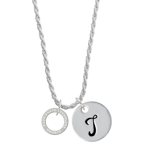 Delight Jewelry Silvertone Passionate Fearless Strong Infinity Ring Silvertone Script Initial Disc - T - Charm Necklace, 20"+3"