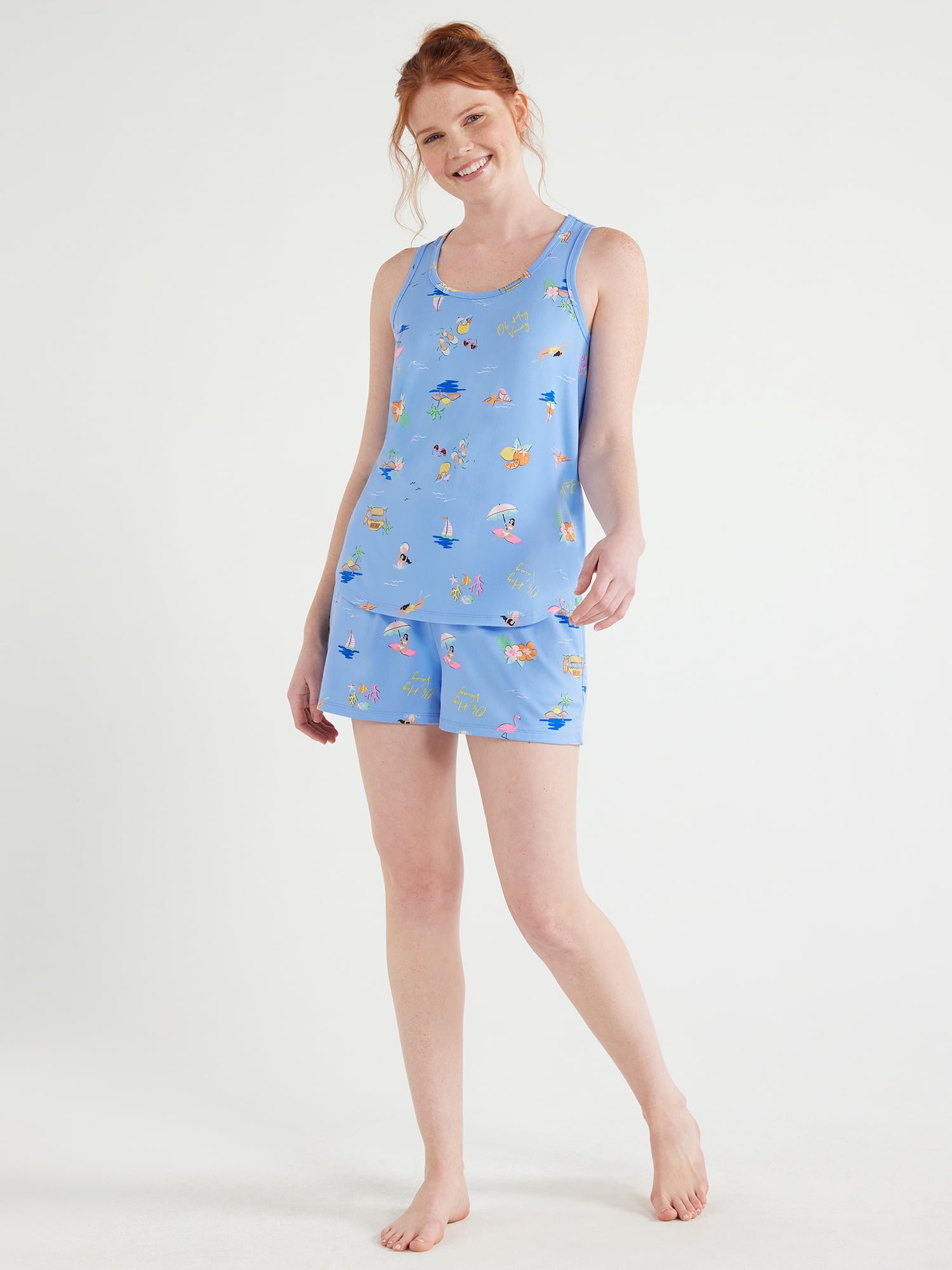 Joyspun Women's Print Tank Top and Shorts Pajama Set, 2-Piece, Sizes S to 3X