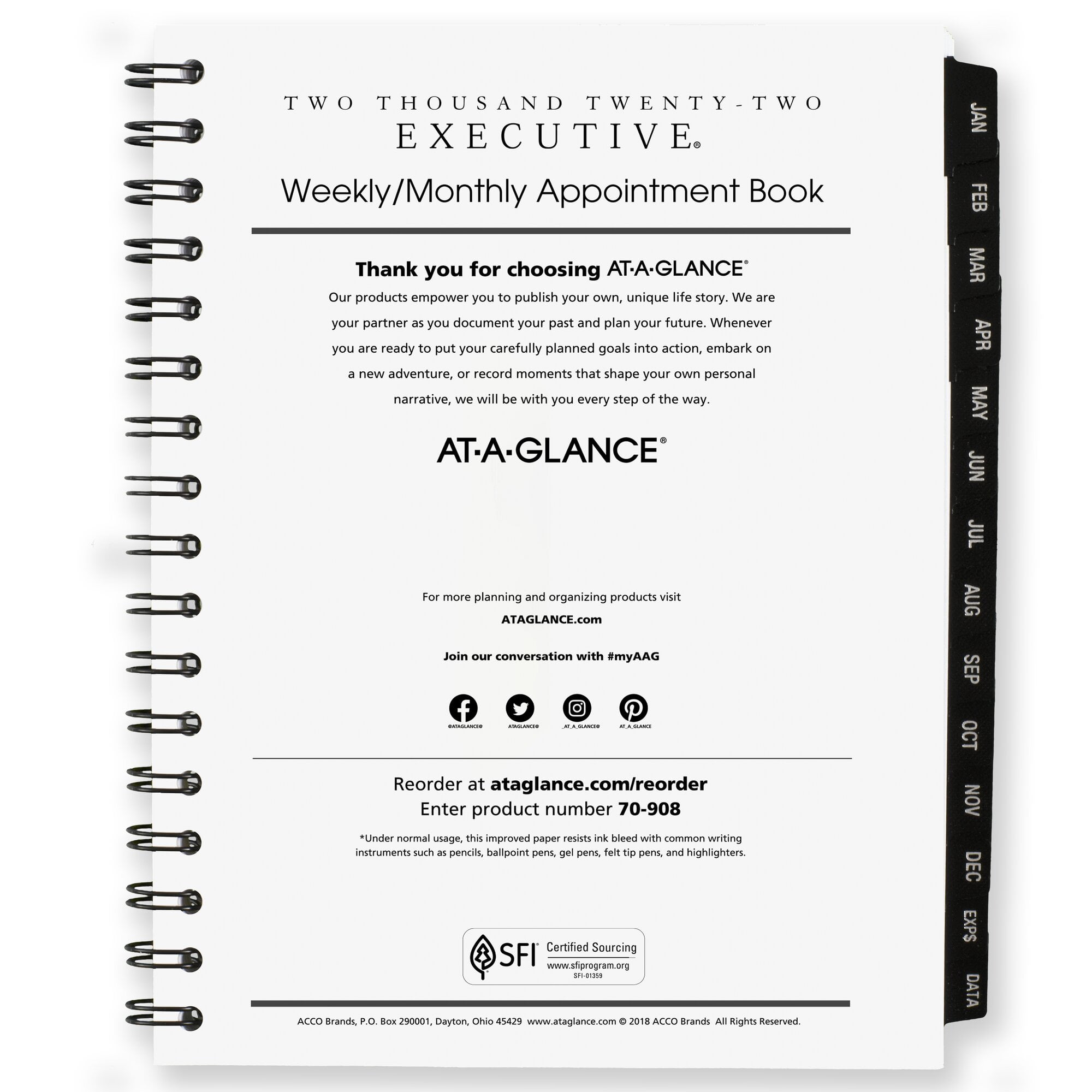 AT-A-GLANCE Executive Weekly Monthly Appointment Book Refill for 70-545, 6 1/2' x 8 3/4', January 2022 to December 2022 - 709081022