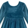 thumbnail image 3 of Millie Loves Lily Girls'Teal Rib Velour Long Sleeve Dress With Ruffle,Big Girls, Size 8, 3 of 5