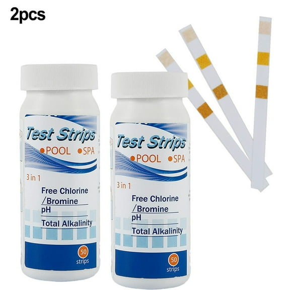 100pcs Pool Test Strips 3 in 1 for Swimming Pool & Spa Water Testing PH, Total Alkalinity & Chlorine Levels Color Chart 2 Bottles (50 Strips Each)