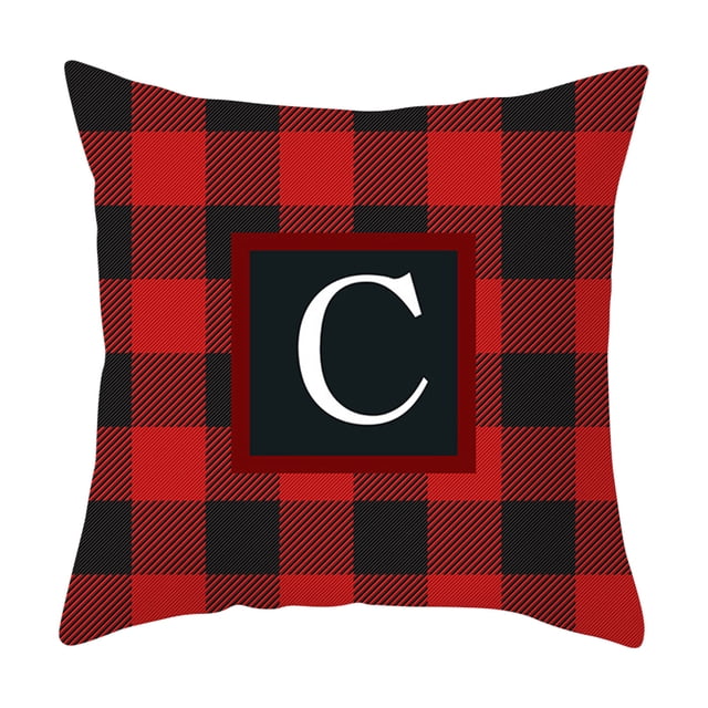 Yhmxh Fundas de cojín con estampado de piel de melocotón y veintiséis letras. Funda de cojín a cuadros.