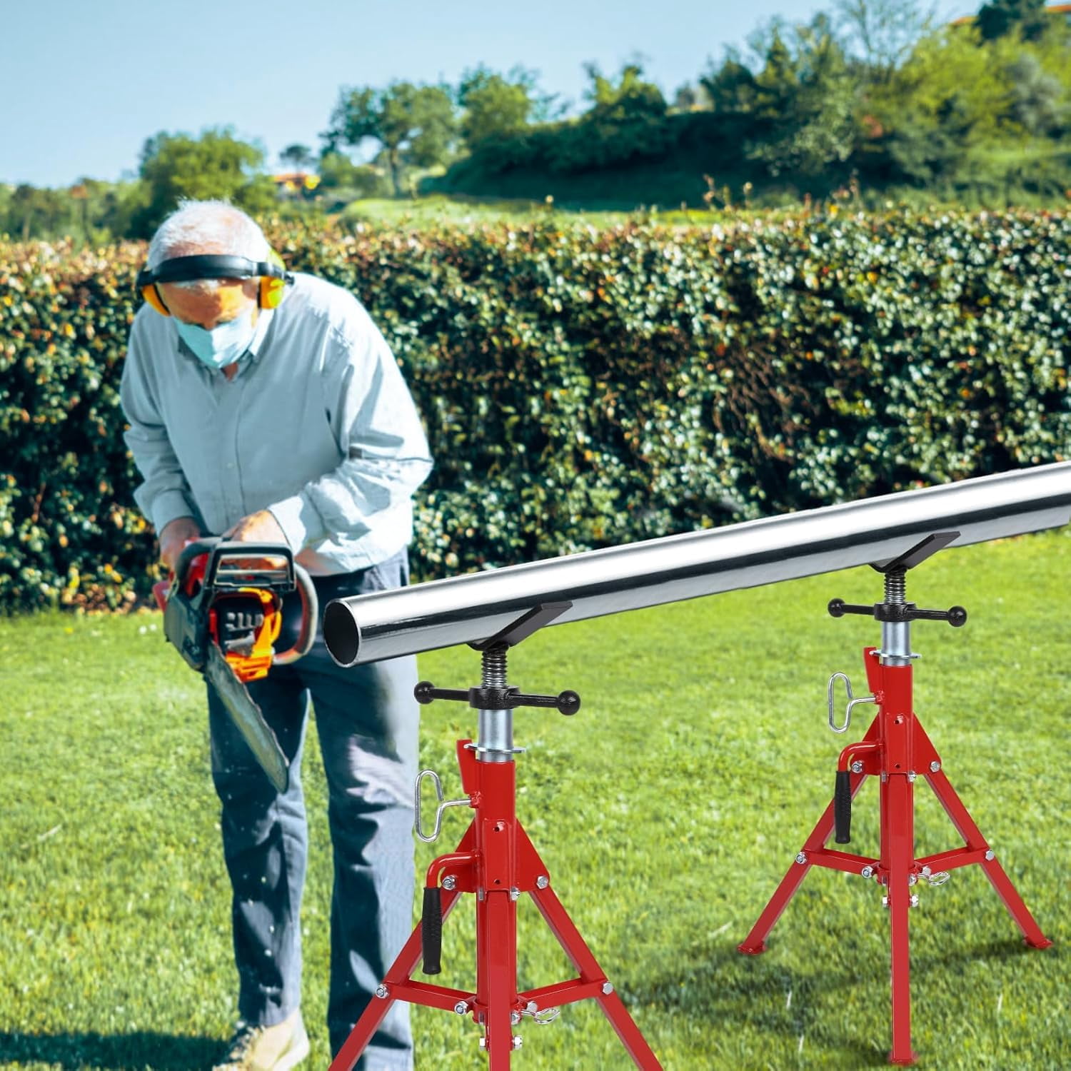 Kojooin V Head Pipe Jack Stand,28-52 Inch Adjustable Height,Folding Pipe Jack Stands,1/2 to 12 Inch Pipe Supporting