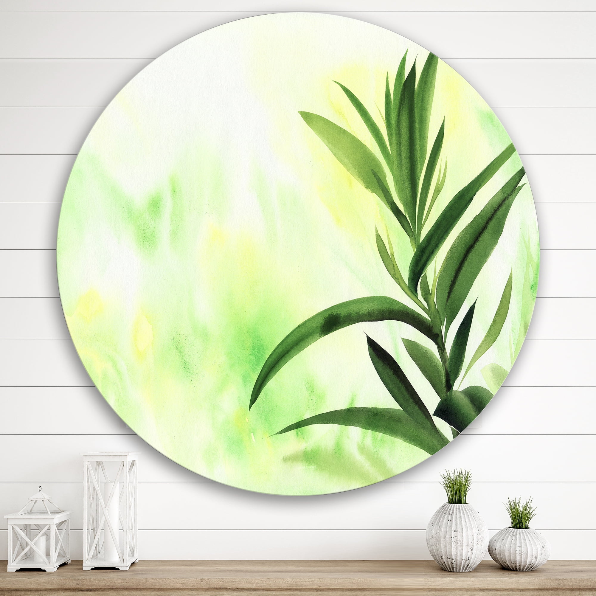 Designart 'Bamboo Palm Detail I' Traditional Circle Metal Wall Art 36x36 - Disc of 36
