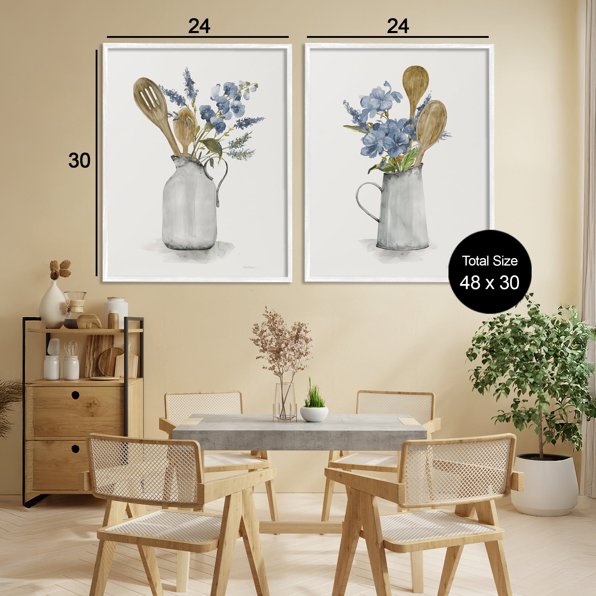 Stupell Industries Kitchen Pitcher Bouquets 2 Piece White Framed Giclee Art Set, design by Carol Robinson