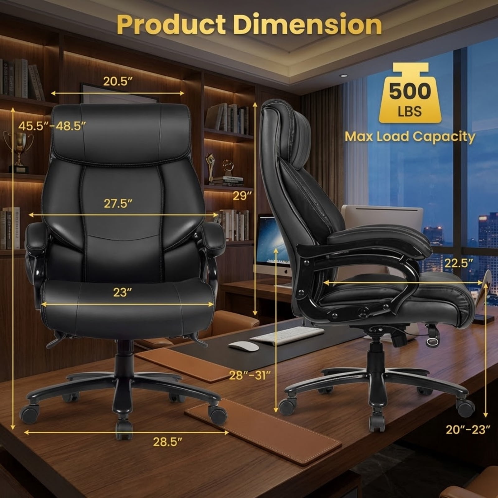 Furnibear Massage Office Chair High Back Big and Tall Executive Chair with Heat Lumbar Support Padded Armrests Ergonomic Computer Desk Chair, Black
