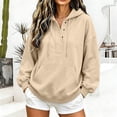 thumbnail image 5 of Feancey Fashion Pullover Hoodies for Women Quarter Button Henley Neck Hooded Sweatshirts Oversized Fleece Lined Drawstring Hoodie Casual Fall Tops with Pocket Beige L, 5 of 9