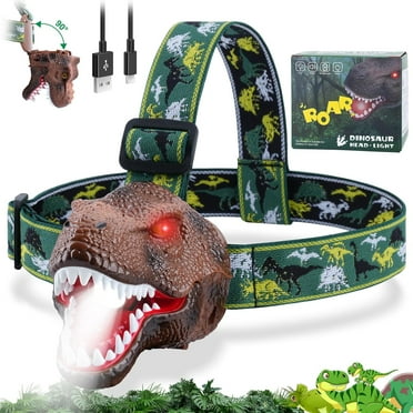 Dinosaur Headlamp for Kids Flashlight Led Headlights Roar & Silent Mode, T-Rex Dinosaur Toys, Camping Gear, Gifts for Boys Girls Adults