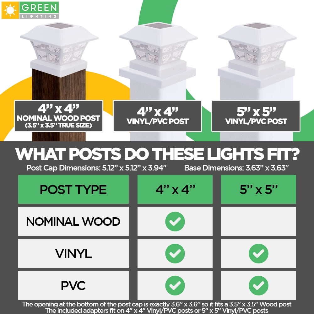 GreenLighting Evolve White Solar Post Cap Lights - 4x4 Post Caps and Outdoor Post Lights - Waterproof Solar Lights for Fence Posts - Solar Post Lights fit 4x4 5x5 Vinyl/PVC White, 4 Pack)