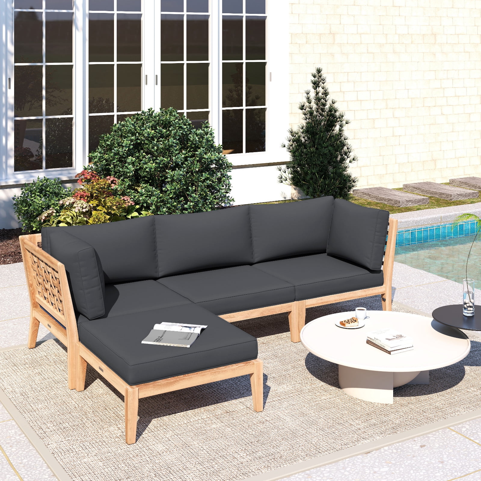 4 inch Outdoor Cushions for Patio Furniture with 5 Pillows, Patio Furniture Cushions,Water-Resistant Outdoor Couch Cushions,4 Seat Sofa Cushions for Outdoor Sectional,Black