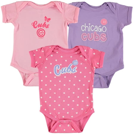 Chicago Cubs Infant Onesie - Chicago Cubs Soft as a Grape Girls Infant 3-Pack Rookie Bodysuit Set - Pink/Purple