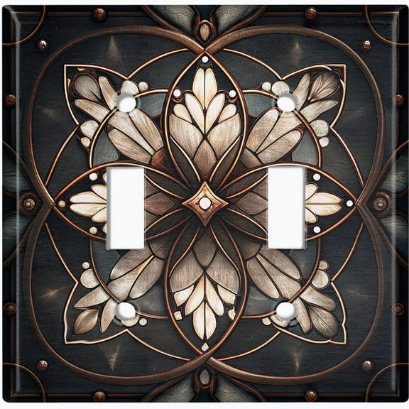 Metal Light Switch Wall Plate Outlet Cover (Printed Image of Stained Glass Flower - Double Toggle)