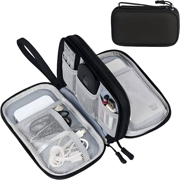 GASTROPOD 2026 New Travel Cable Organizer Pouch Electronic Accessories Carry Case Portable Waterproof Double Layers All-In-One Storage Bag for Cord,Charger,Phone,Earphone Black