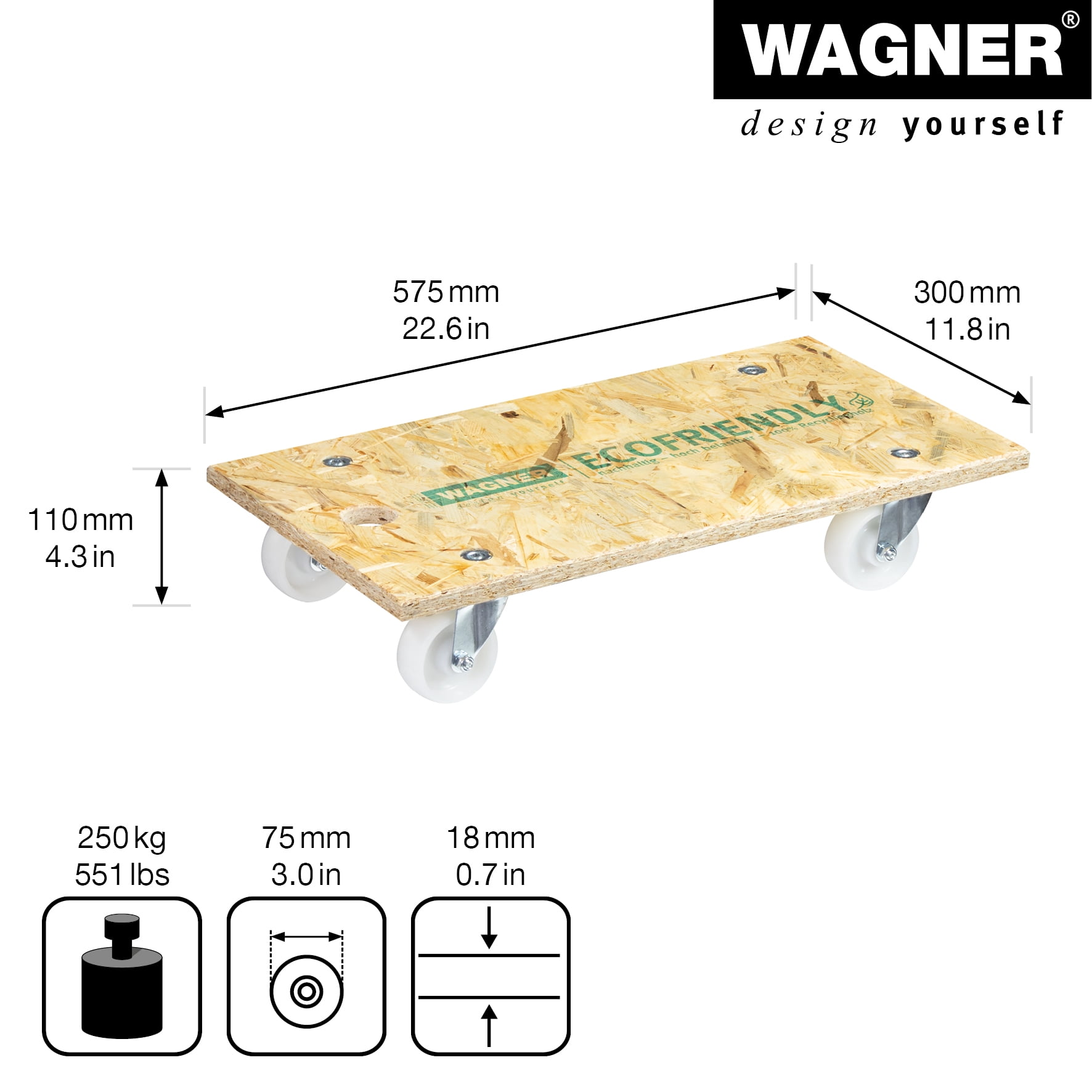 WAGNER design yourself 64-1141 Furniture Moving Dolly 550 lb. capacity, 23'L x 12'W