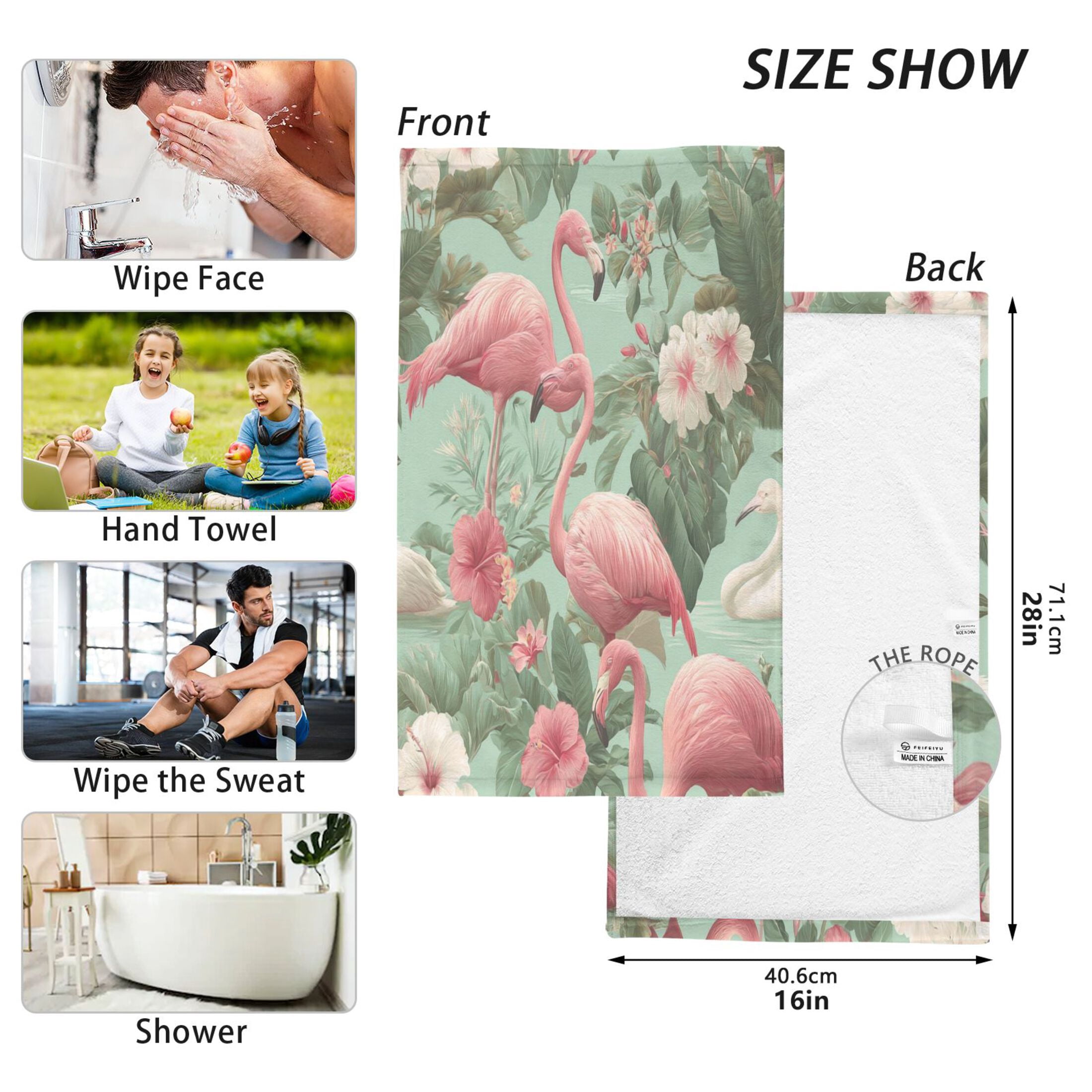 2 Pcs Hand Towels Sets Flamingo Tropical Leaves Pattern Cotton Towel Set Absorbent Face Towel for Bathroom Kitchen Shower Hotel Decor
