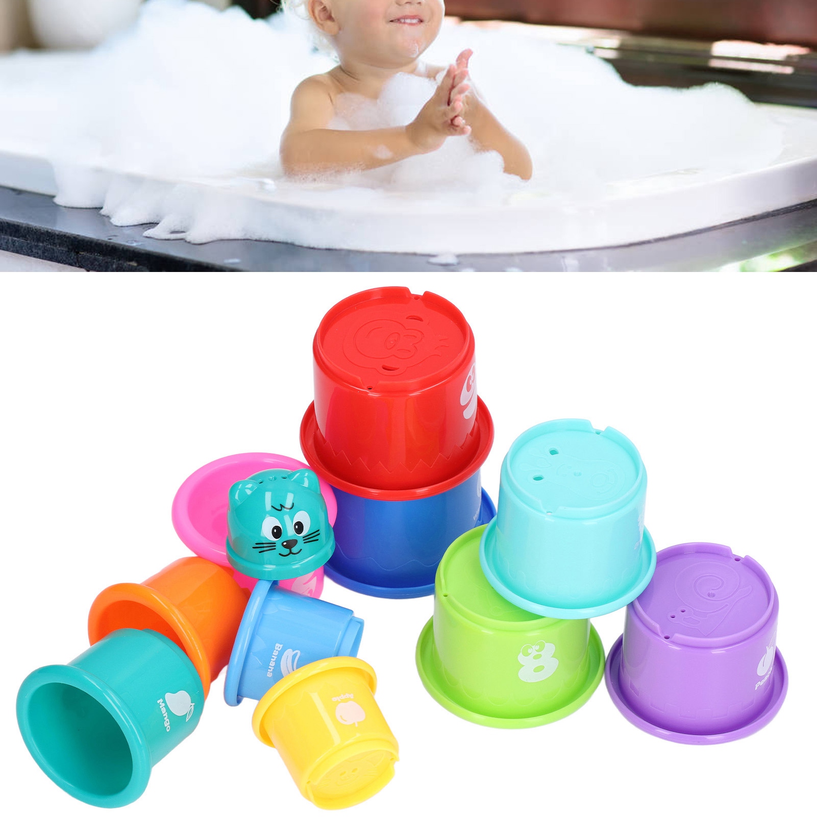 Jeu De Tasses Empilables Bébé - Chiffres Et Couleurs, ABS Non Toxique, Pour Bain Et Apprentissage Précoce