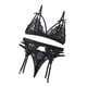 thumbnail image 4 of Conjunto de ropa interior de encaje floral de 3 piezas para mujer, sujetador sexy, bragas, liguero, negro, S Inevent XX000052-02, 4 of 7