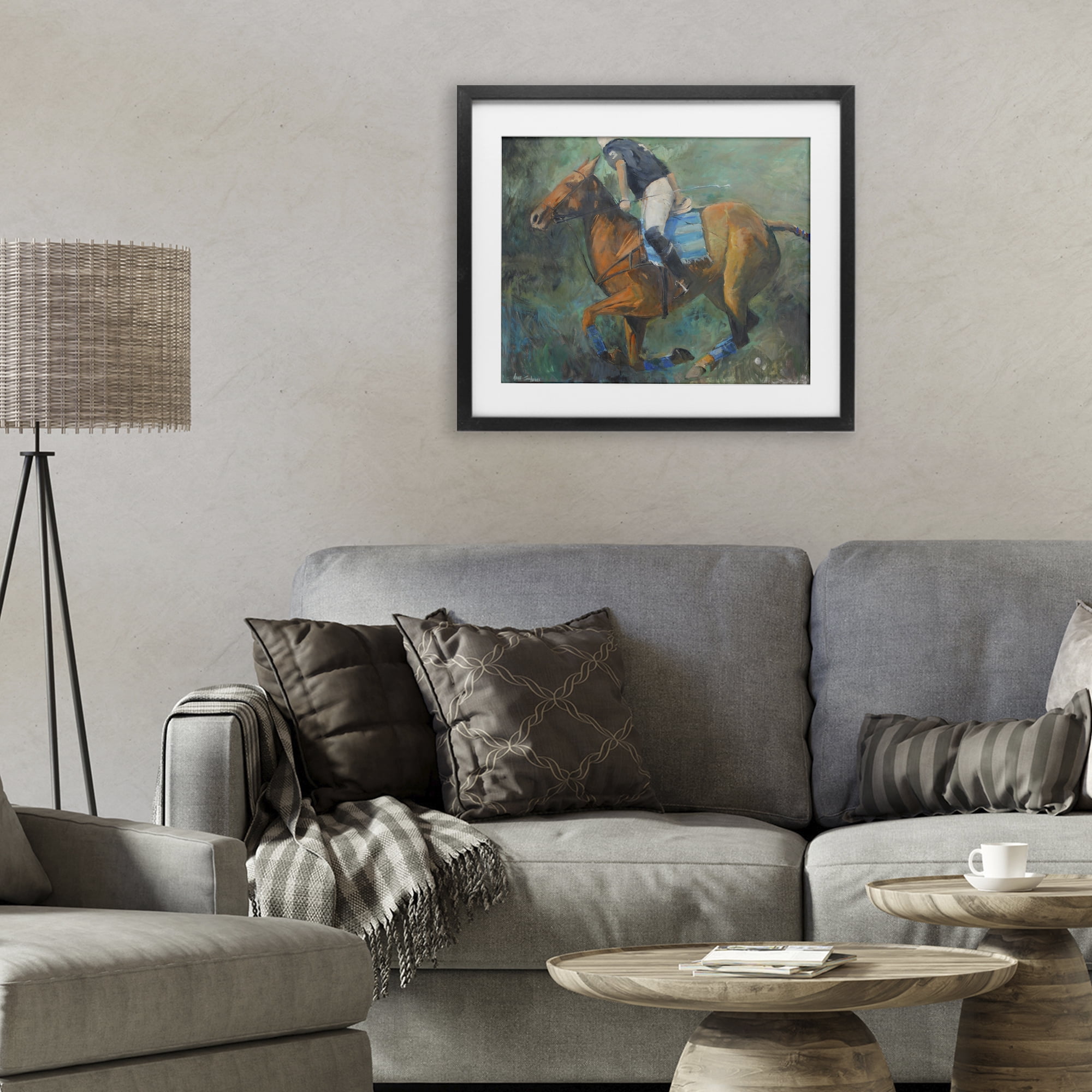 Stupell Industries Polo Rider in Dynamic Motion Black Framed Print Under Glass, design by Jadei Graphics