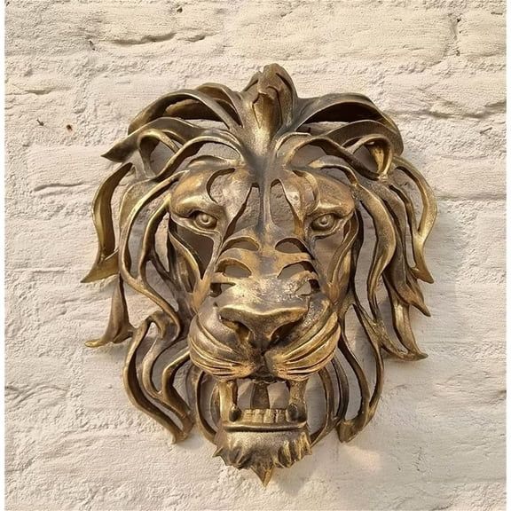 keyasia Gold Lion Head Wall Mounted Art Sculpture, 11.81x9.84in, Farmhouse Wall Hanging for Home Decor, Unframed Hanging Sculpture, Resin, 1.212lbs, Living Room