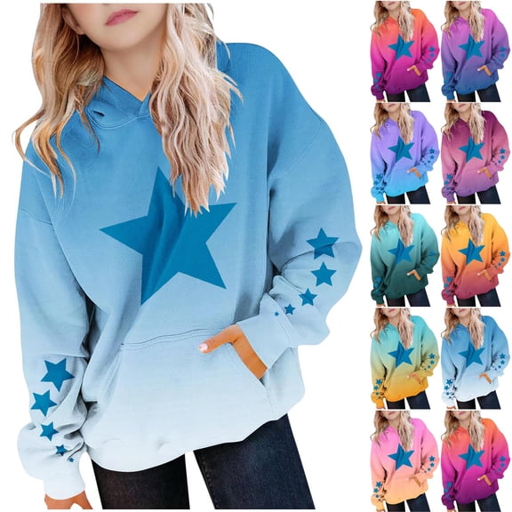SEAOPEN Girl's Y2k Star Hoodie Print Long Sleeve Hooded Sweatshirt Pullover Top Hot Pink 140
