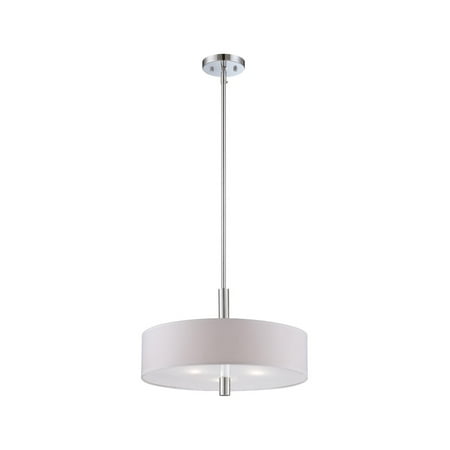 

Chrome Tone Finished Pendants 18 Wide White Fabric Shade Medium 3 Light Fixture