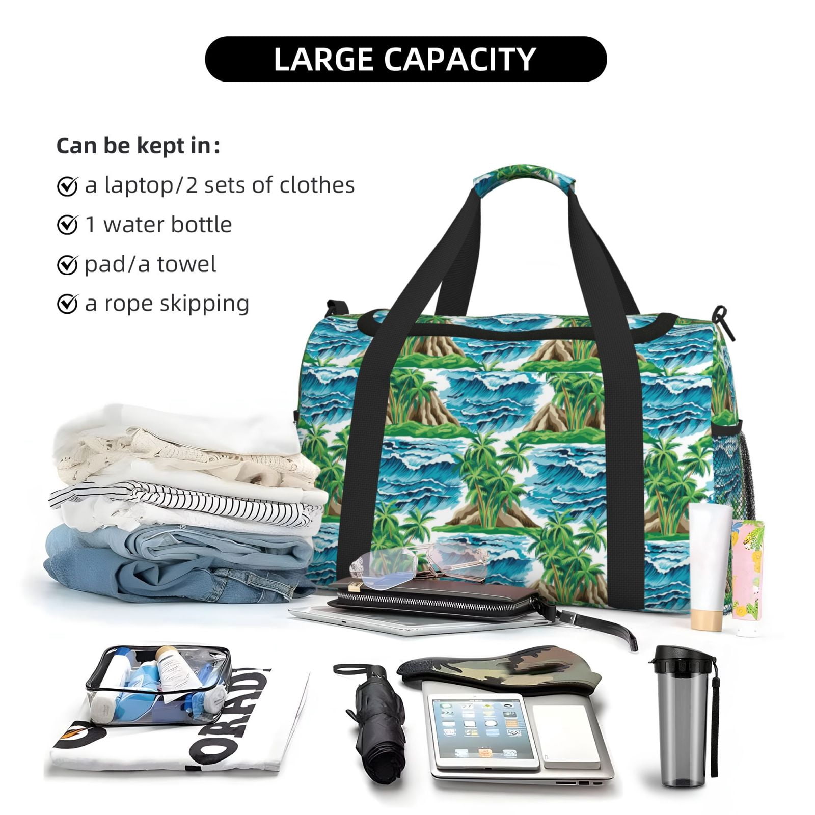 Fuzoiu Hawaii Palms Print Travel Duffle Bag,Carry On Tote Bags,Duffel Bag,Sport Gym Bag, Hospital Bag for Labor and Delivery, Overnight Bag,Luggage Bag