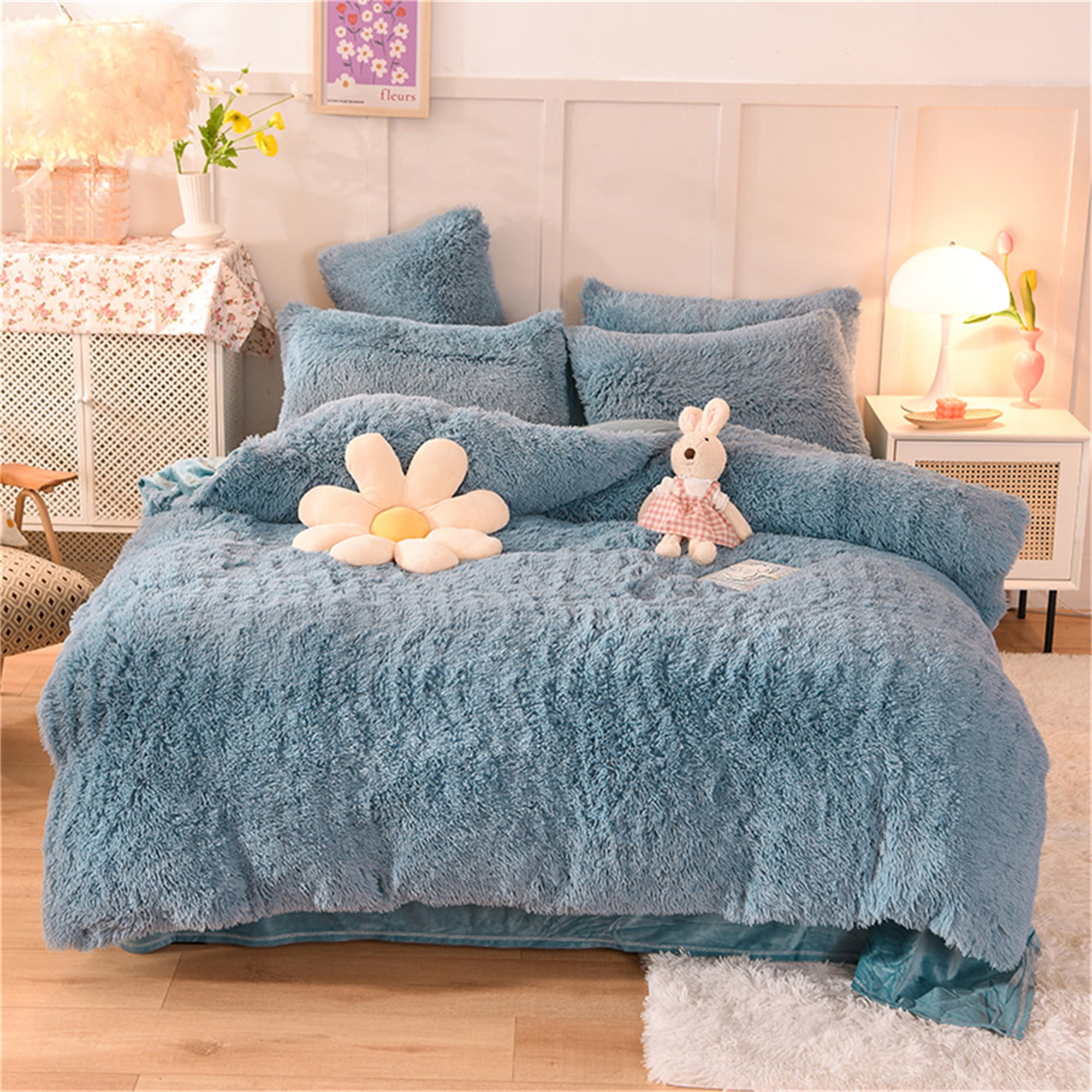 Gusuhome Shaggy Plush Duvet Cover Set Ultra Soft Fluffy Comforter Cover Set Luxurious Fuzzy