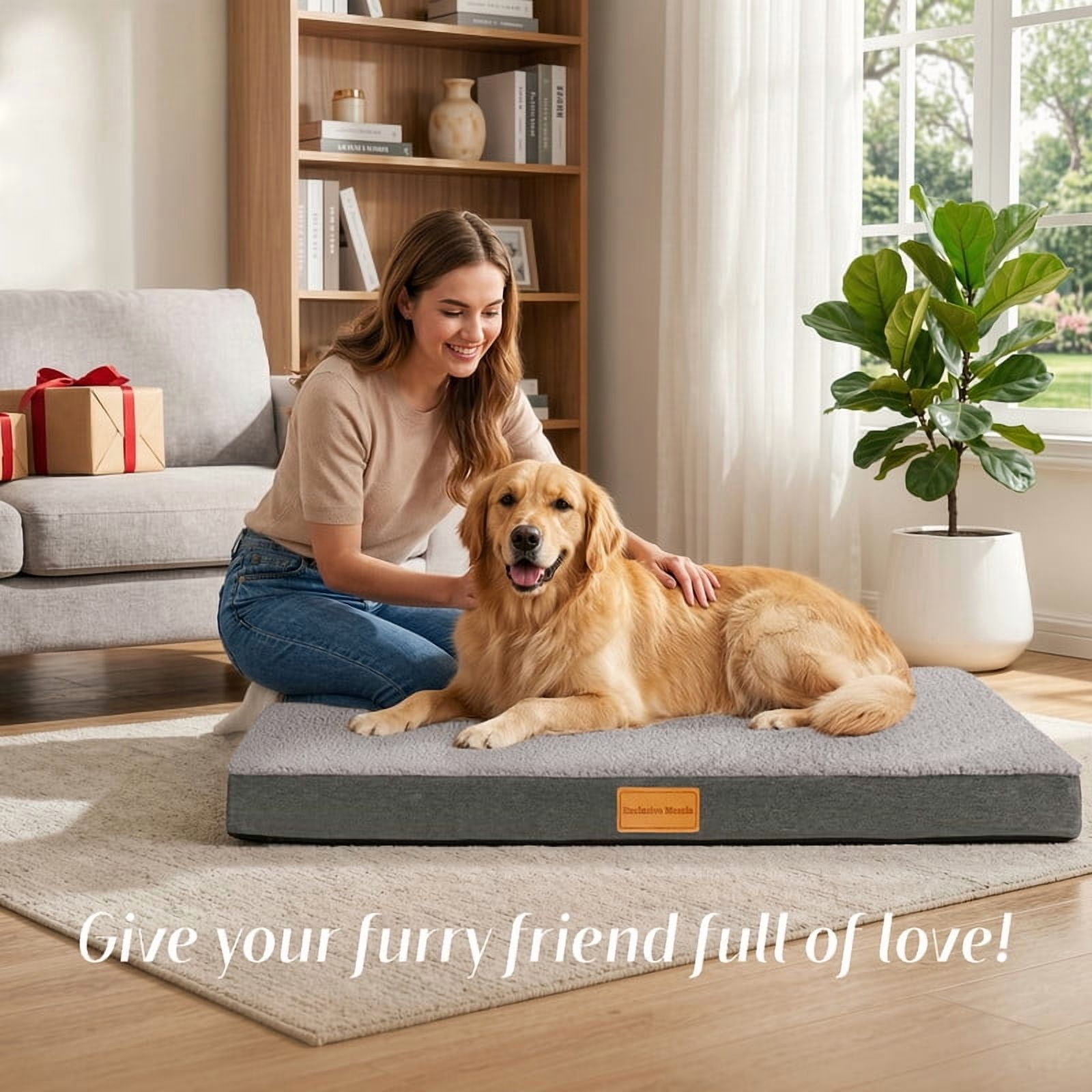 Exclusivo Mezcla Medium Dog Bed with Removable and Washable Cover, Orthopedic Pet Bed for Crates, Non-Slip Bottom and Waterproof Liner, 36"×24", Grey