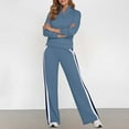 thumbnail image 2 of Two Piece Outfits for Women Long Sleeve Color Block Striped Zip Front Collar Sweatsuit Sets Wide Leg Pant Casual Fall Comfy Fashion Tracksuit Sets, 2 of 6