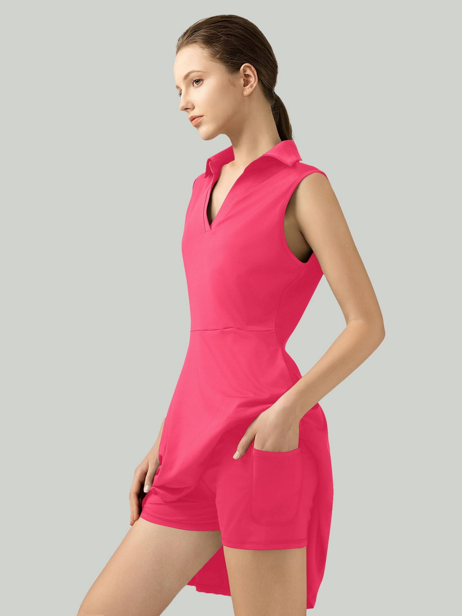 Golf Tennis Dresses, Women Athletic Dress with Separate Shorts, V Neck Sleeveless Workout Dresses Solid Color M